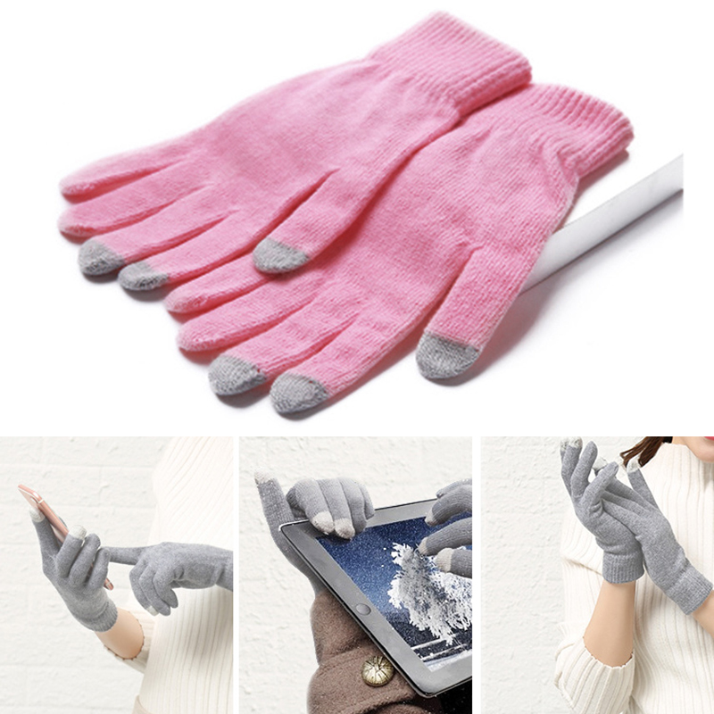 1 Pair Woman Winter Thermal Touch Screen Adult Warm Gloves Multi-color Strong Sensitivity Knitted Gloves Camping Hiking Gloves