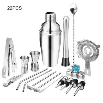 22Pcs/Set 550ml 750ml Stainless Steel Cocktail Shaker Mixer Drink Bartender Browser Kit Martini Wine Shaker Tools Bars Set