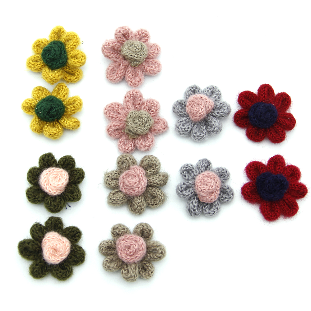 David accessories 10pcs 35*35mm Wool Needle Felt Flower DIY Fashion Jewelry Hair Garment Accessories (random color),10Yc8813