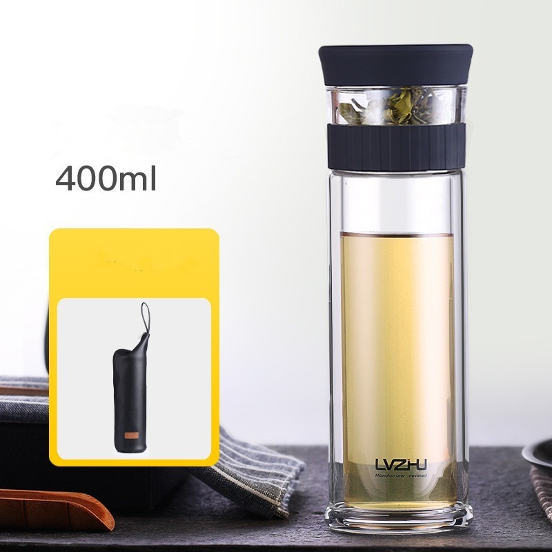 300ml/400ml Portable Double Wall Borosilica Glass Tea Infuser Bottle of Water with Lid Filter Automobile Car Cup Creative Gift