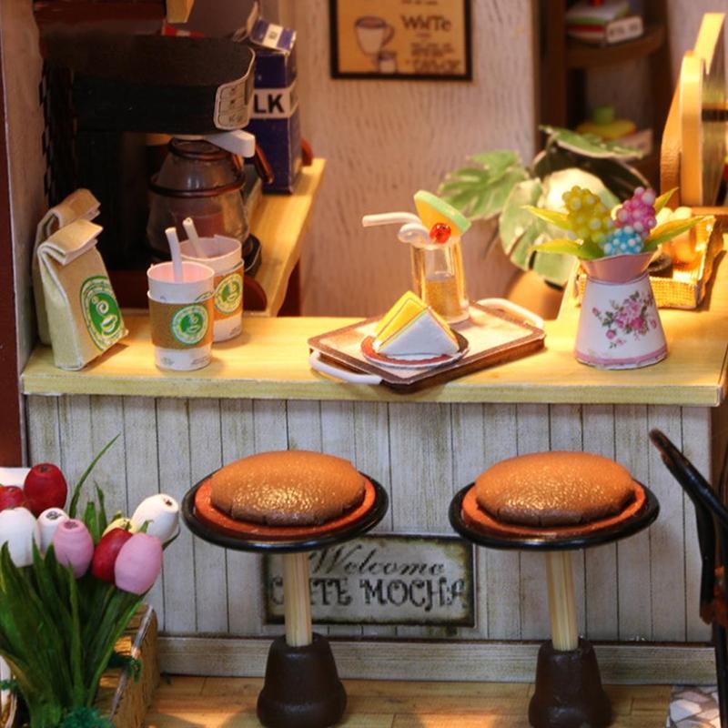 DIY Dollhouse Model Toys Miniature Cabin Time Coffee House Hand-assembled Villa Furniture Creative Girl Dolls Gifts Toy