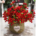 7 Branches Red artificial berry flowers bouquet artificial fruit plants mini leaf outdoor living room wedding decoration