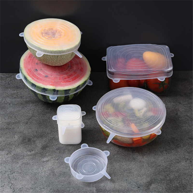 6Pc/Set Silicone Food Cover Cap Kitchen Gadget Universal Silicone Lids for Cookware Reusable Stretch Lids Kitchen Accessories-W