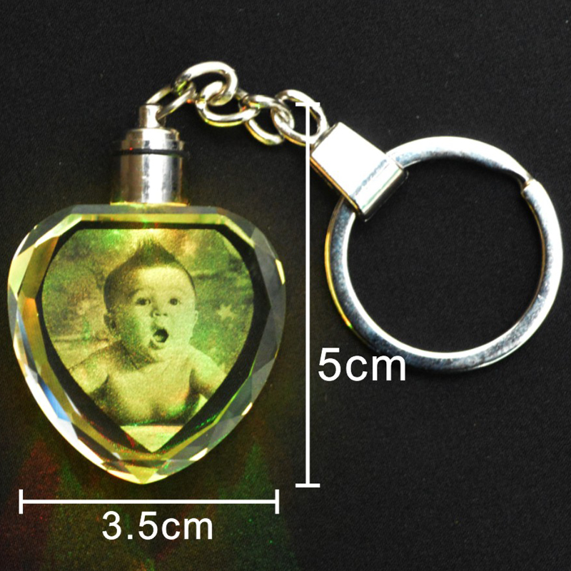 Custom Made Crystal Picture Frame Baby Gift Heart Shape Glass Mini Photo Frame LED Light Pendant Present kristallen fotolijst