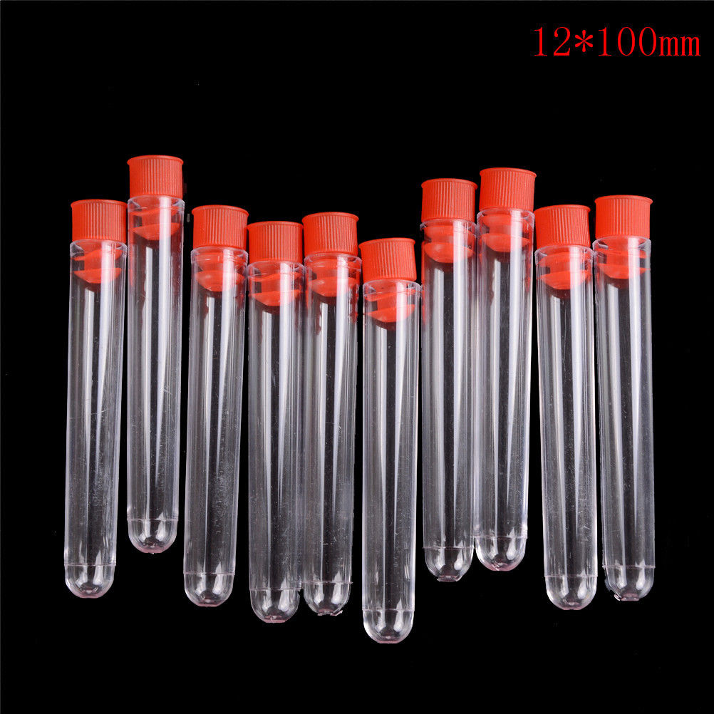 10pcs/lot 12*100mm Transparent Plastic Laboratory Test Tubes With Lids Vial Sample Containers Lab Supplies