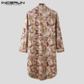 INCERUN Printed Muslim Caftan Robes Men Long Sleeve Jubba Thobe Vintage Pockets Abaya Islamic Clothing Stand Collar Men Robe 5XL