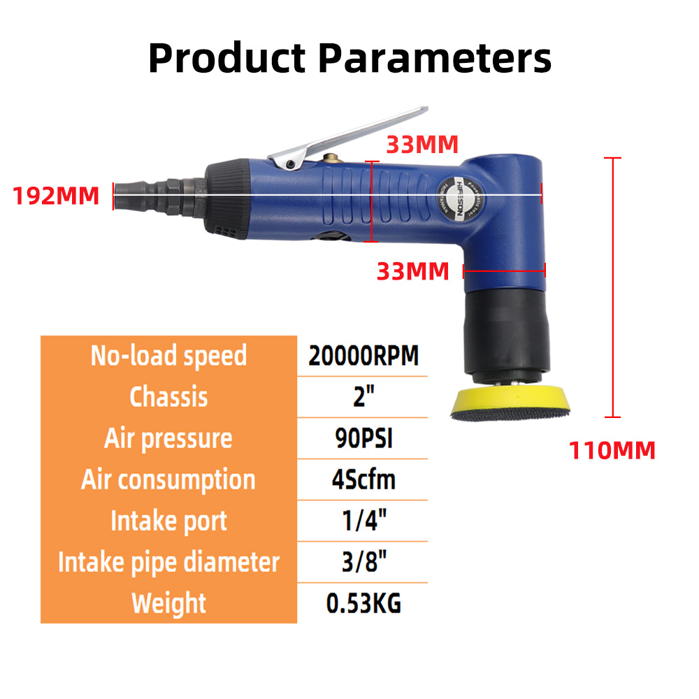 HIFESON 63PCS 2/3" Mini Orbital Air Sander Pneumatic Grinder Air Tool Buffer Dual Action Orbital Polisher Sandpaper Set
