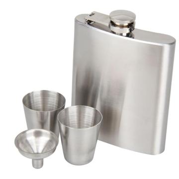 7oz Portable Hip Flask Flagon Stainless Steel Whiskey Wine Pot Bottle Gifts Hip Flask Funnel and 2pcs Cups Outdoor Tableware