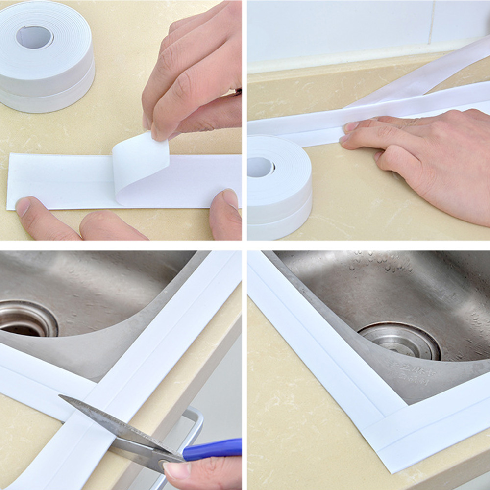 3.8x320cm PVC Bathroom Shower Sink Bath Sealing Strip Tape White Waterproof Oil-resistant Self-Adhesive Sticker School Supplies