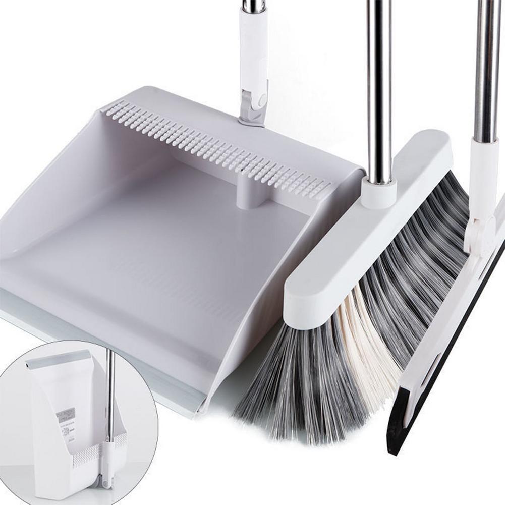 3Pcs Set Dustpan And Broom Set Folding Upright Standing Sweep Set Wiper Lengthened Comb Teeth And Filter Hair For Home Cleaning
