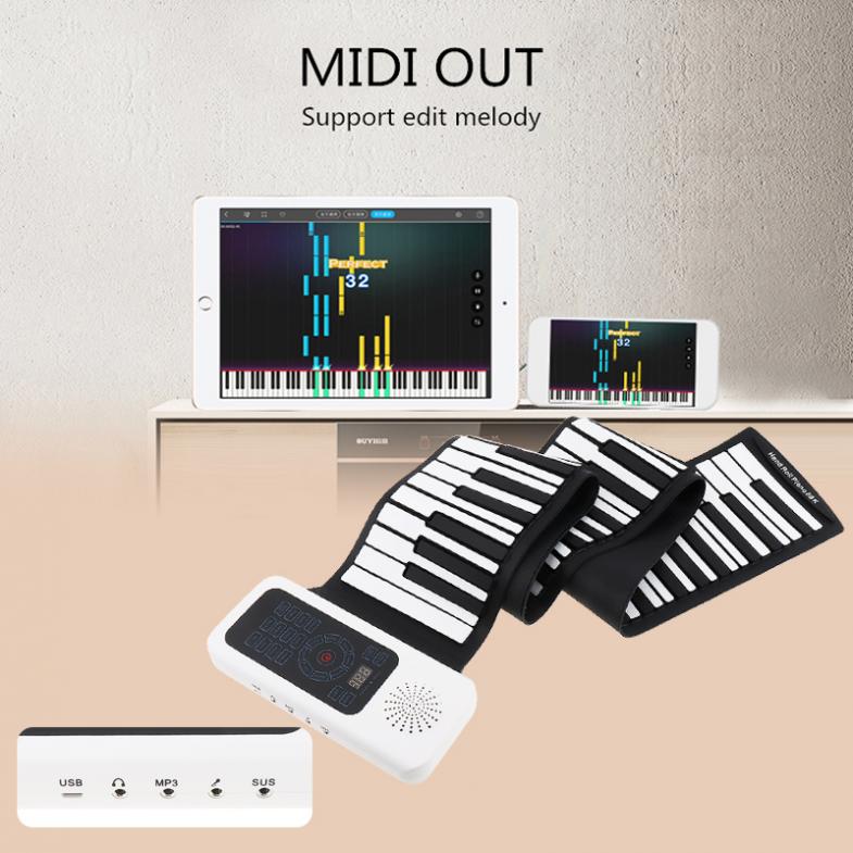 88 Keys USB MIDI Electronic Roll Up Piano Portable Silicone Flexible Keyboard Organ Sustain Pedal Built-in Speaker