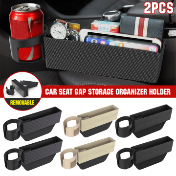 2x/1x Car Seat Side Storage Organizer Box Slit Pocket PU Leather Car Foldable Drink Cup holder Bracket Multi-function Organizer