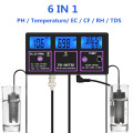 6 in 1 PH Meter Monitor for Test PH / Temperature / EC / CF / RH / TDS Digital Water Quality Multi-parameter Tester 30% off
