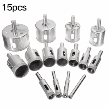 15pcs 3mm-50mm Diamond Coated Drill Bit Tile Marble Glass Ceramic Hole Saw Drilling Bits For Power Tools