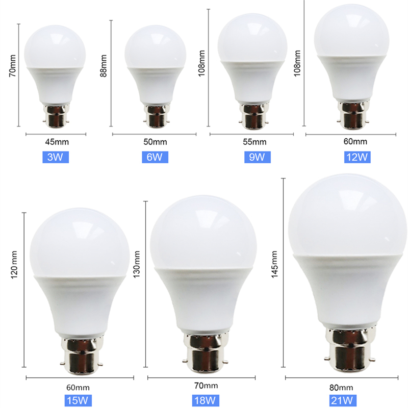 B22 Bayonet LED Bulb B22 Lamp No Flicker Bombilla Light Bulb 6W 9W 12W 15W 18W 21W Lampada 110V 220V 240V Cold White Warm White