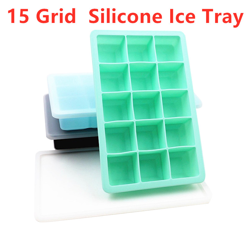 1PC New 15 Grid Food Grade Silicone Ice Tray Home With Lid DIY Ice Cube Mold Square Shape Ice Cream Maker Kitchen Accessories