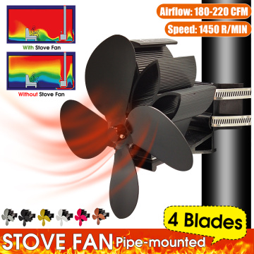 Automatic Pipe Mounted 4 Blades Heat Powered Stove Fan Log Wood Burner Ecofan Quiet Home Fireplace Fan Efficient Heat Distribute