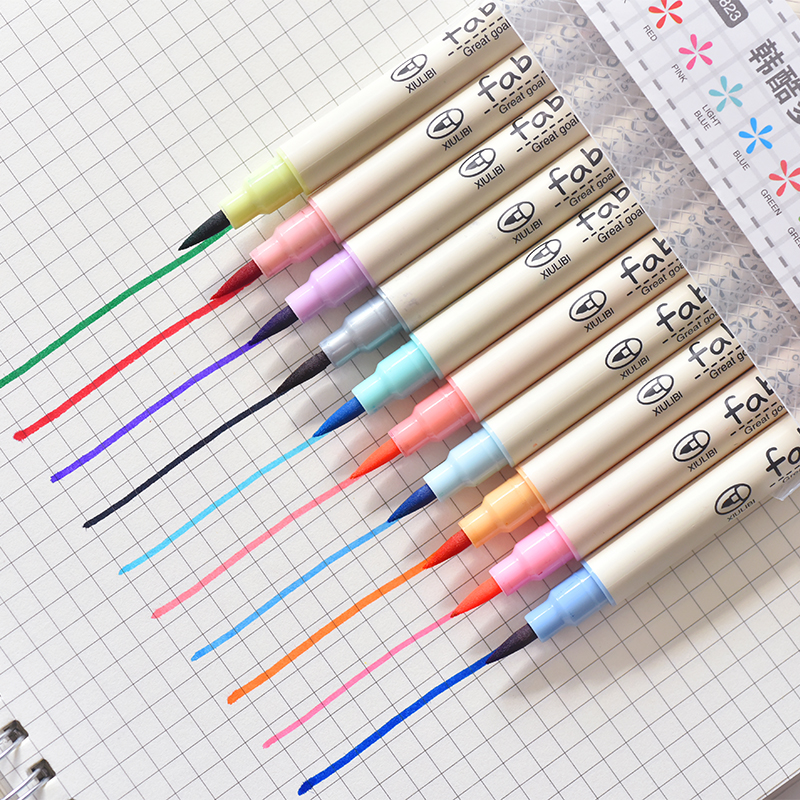 10 Colors Fabricolor touch write brush pen Color Calligraphy marker pens set Chinese Stationery Drawing art School supplies