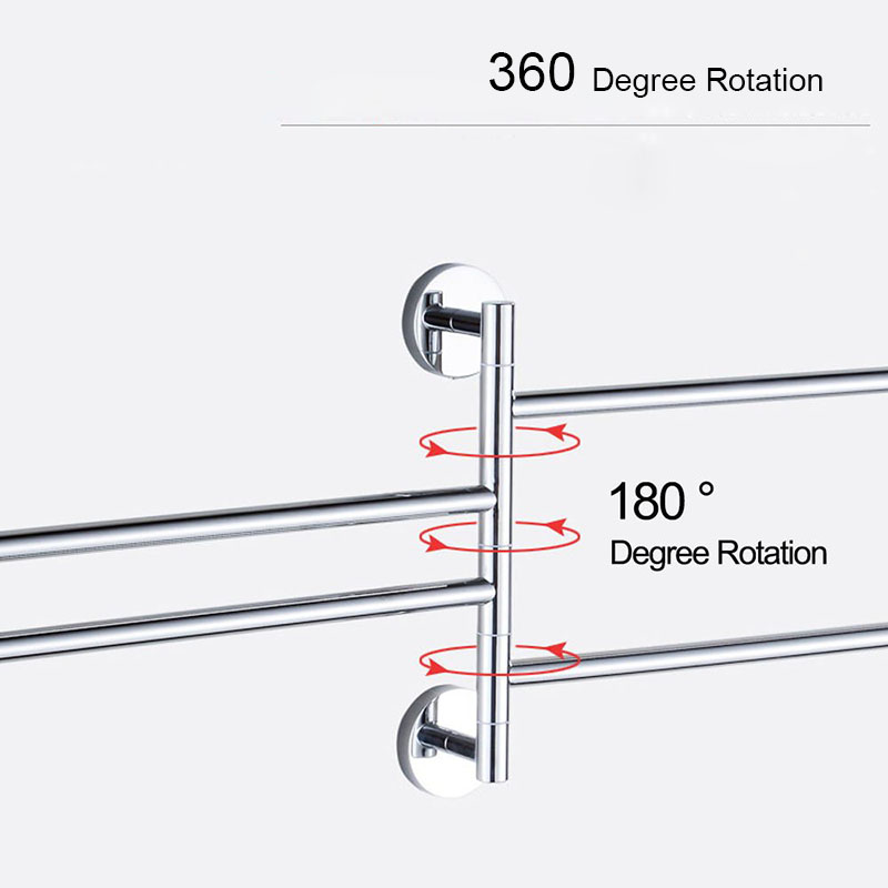 2/3/4 Towel Bars Stainless Steel Rotating Towel Rack Bath Rail Hanger Towel Holder 4 Swivel Bars Bathroom Wall Mounted Organizer