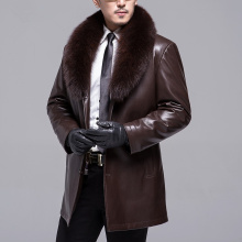 2020 Mens Jacket Middle Aged Male Fox Fur Collar Long Plush And Thick Overcoat Winter Sheepskin Keep Warm Coat Free Shipping