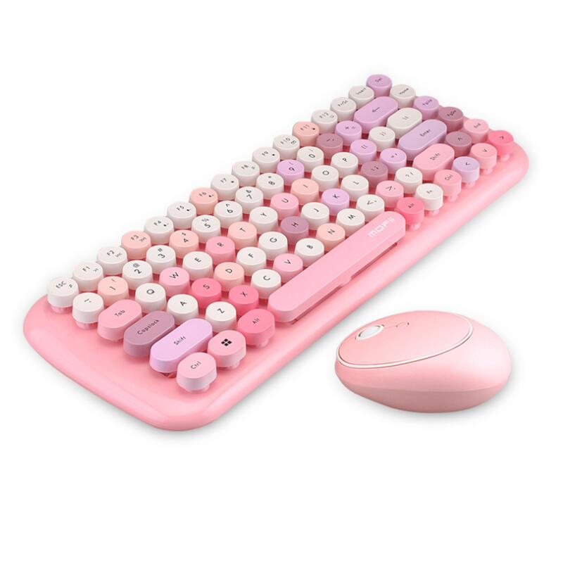 Wireless Keyboard Mouse Combos Notebook 3 in 1 Punk Mini 2.4ghz Wireless Keyboard and Mute Mouse for Laptop Use Girls Gift