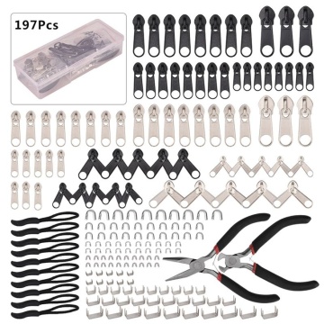 197pcs Zipper Replacement Head Zipper Repair Kit Universal Instant Fix Replacement Zip Slider Tools For Zipper Accessories