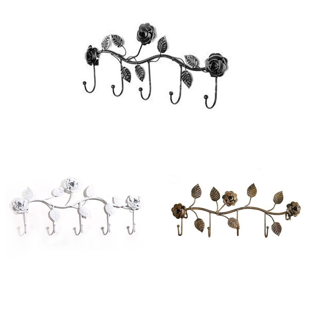 1pcs 5 Hooks Clothes Rack Robe Key Holder Wall Hanger Hooks Rose Leaves Metal Over Door Kitchen Bathroom Coat Holder