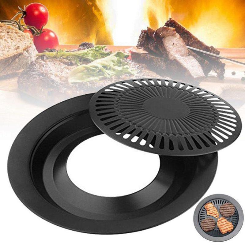 Korean Outdoor Barbecue Grill Non-Stick BBQ Grills Round Pan Grills Easily Cleaned Carbon Steel Barbecue BBQ Accessories Tools