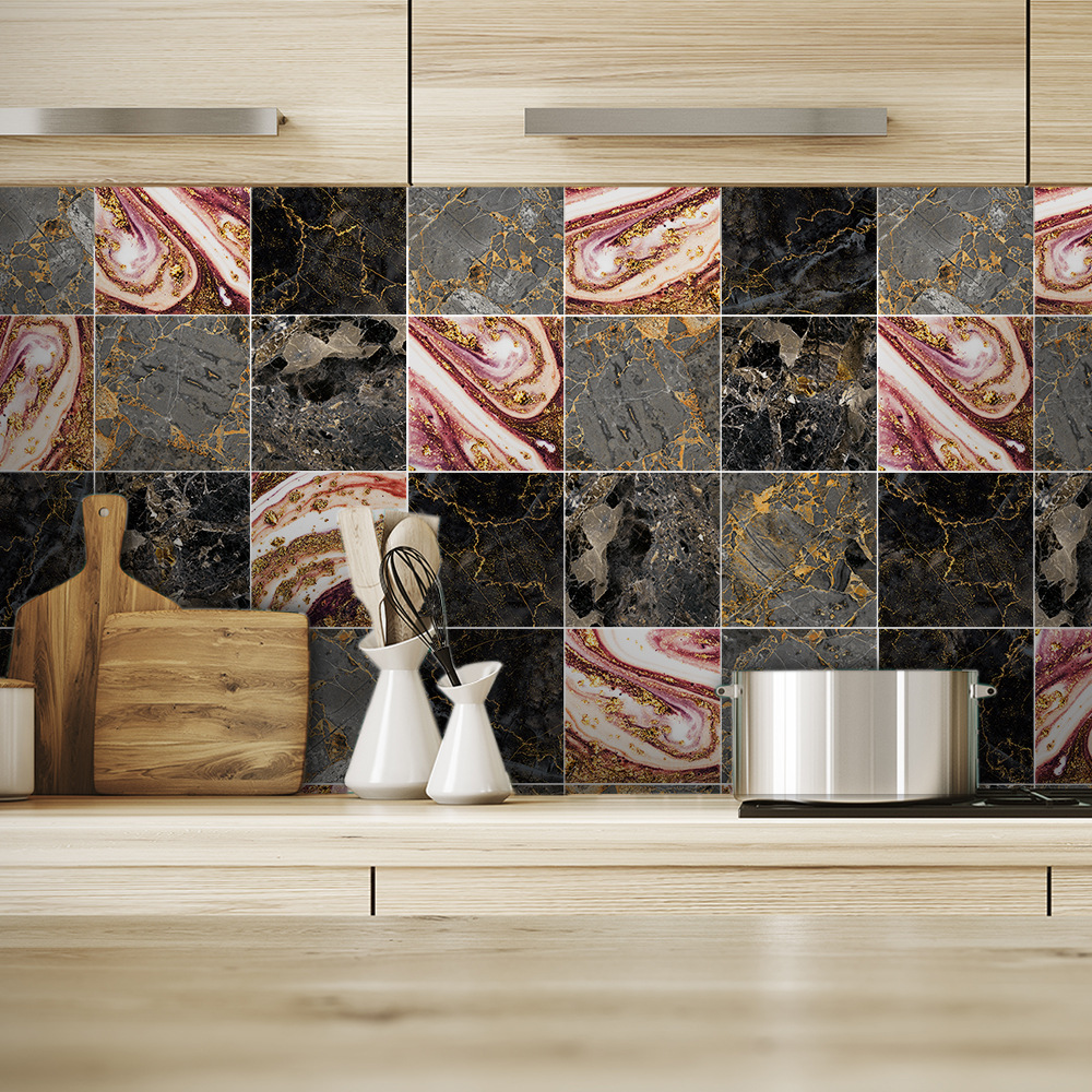 Funlife Black Coral Color Mixed Color Marble Tiles Paste Bathroom Kitchen Waterproof Wall Paste