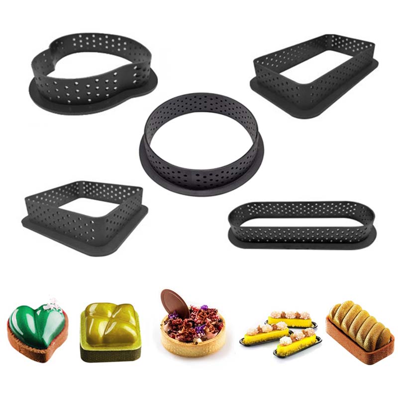 8Pcs Mousse Circle Cutter Decorating Tool French Dessert DIY Cake Mold Perforated Tart Ring Bakeware Round Heart Square Shape