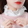 Women Sweet Layer Agaric Ruffles Stand False Fake Collar Button Down Half-Shirt