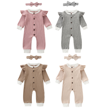 Newborn Baby Boy Girls Clothes Solid Color Round Neck Long Sleeve Cotton Romper Jumpsuit for Kids