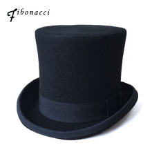 Fibonacci 17cm Black President Hat Vintage Magician Victorian Top Hat Men Wool Felt Fedoras Mad Hatter President Bowler Hat