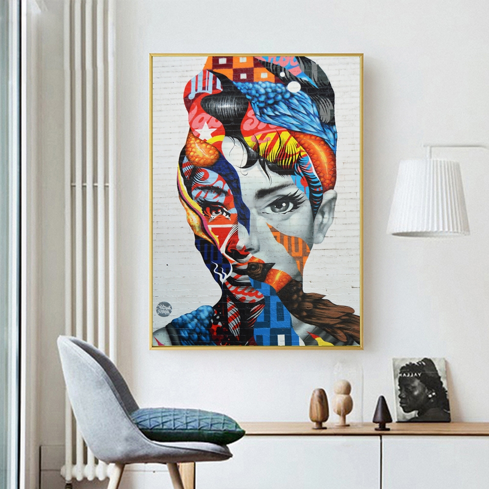 Abstract Woman Face Graffiti Street Art Oil Painting on Canvas Posters and Prints Pop Wall Art for Living Room Decor Watercolor