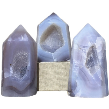 Natural Druzy Agate Geode Tower Quartz Crystal Home Furnishing Decoration Voog Point Stone Gift Hexagonal Prisms Rod Column Wand