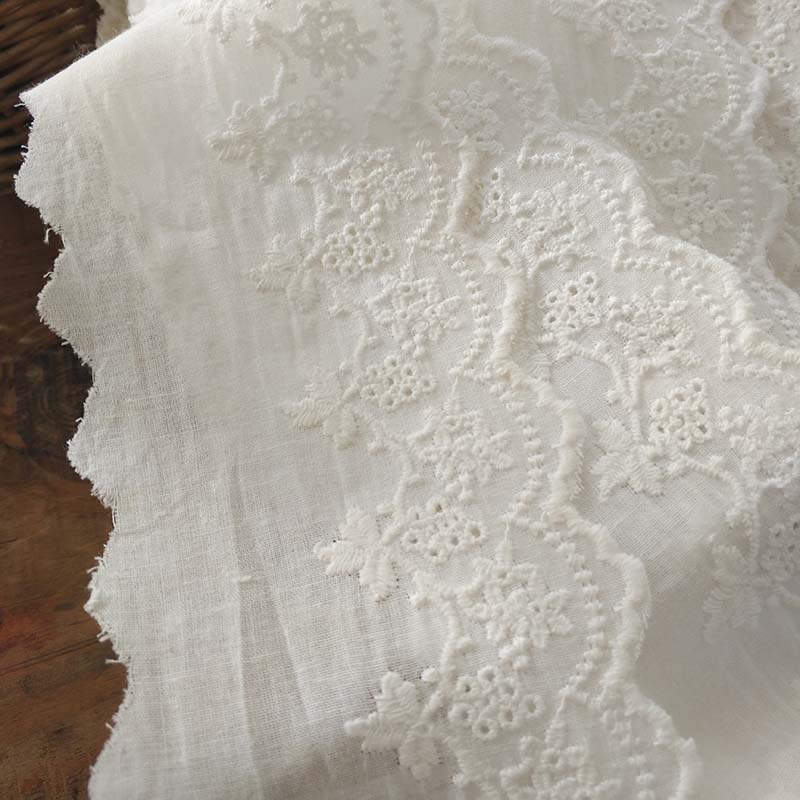 One Meter Floral Embroidered Wave Edge Cotton Lace Ribbon DIY Apparel Sewing & Fabric 75mm Width Beige Lace Trim