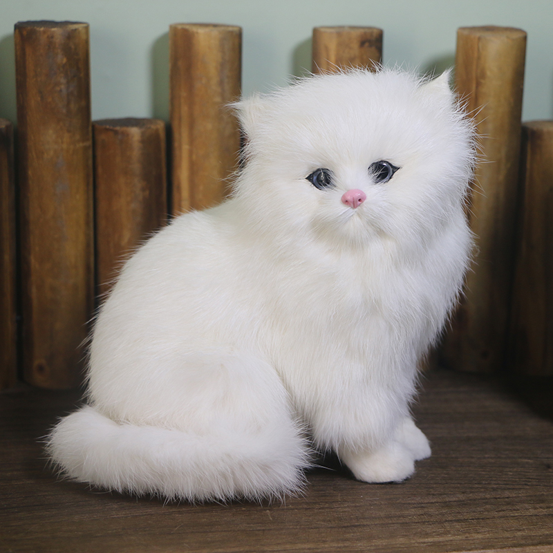 Simulation Cute White Fur Persian Cat Plush Lifelike Kitten Animals Kids Toys Birthday Gifts Festiveal Decoration Ornament Pet