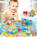 Barreled Wooden Magnetic Fishing Toys set Baby Bath Toy Learning Education play set Fishing Game kids Indoor Outdoor Fun Baby
