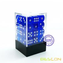 Bescon 12mm 6 Sided Dice 36 in Brick Box, 12mm Six Sided Die (36) Block of Dice, Translucent Loyal Blue with White Pips