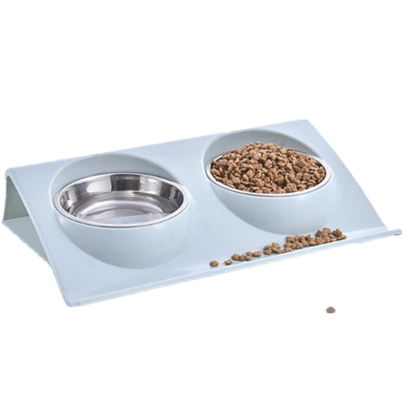 Pet Dog Bowl Cat Bowl Pet Food Bowl Double Stainless Steel Bowl Splash-Proof Feeding Water Feeder Pet Supplies