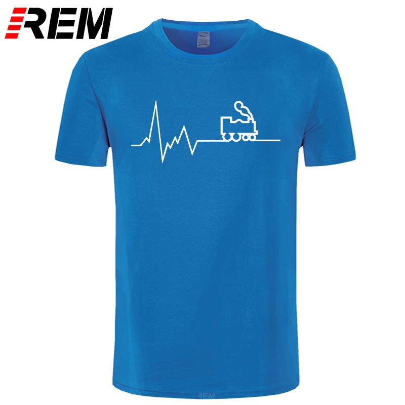 REM Heartbeat Railway T Shirt Men Funny Train Printed Cotton Tops For Men Summer Short Sleeve T-shirts Camisetas Clothing