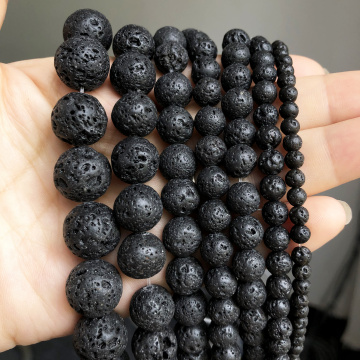 Natural Black Volcanic Lava Stone Beads Round Loose Spacer Bead For Jewelry Making DIY Perles Bracelet Accessories 4 6 8 10 12mm