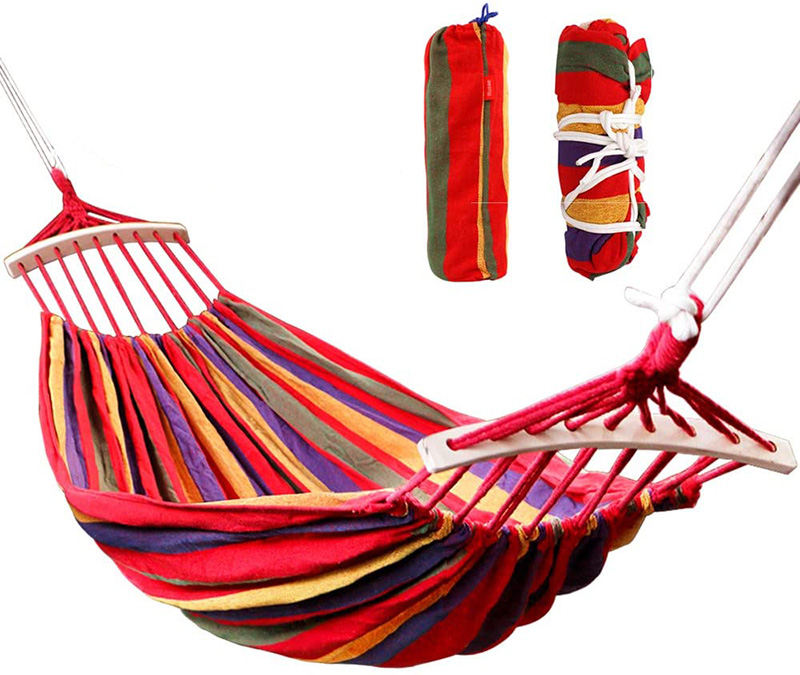 Single /Double People Canvas Camping Hammock Bend Wood Stick steady Hammock Outdoor Garden Swing Hanging Chair