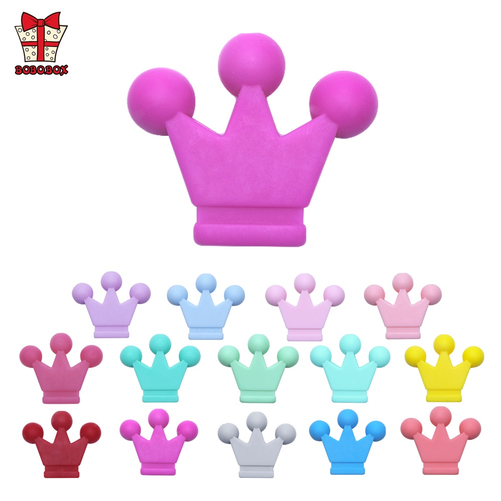 BOBO.BOX 10pcs/lot Crown Baby Teething Beads Cartoon Silicone Beads For Necklaces BPA Free Teether Toy Accessories Nursing DIY