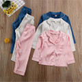 Autumn 2Pcs Kid Baby Silk Satin Pajamas Sleepwear Boy Girl Long Sleeve Top Pants 1-7 Year 3 Color