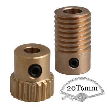 0.5 Modulus 1/20 Brass Worm Gear Set with 6mm Hole Shaft and 20 Teeth 4mm Hole Wheel