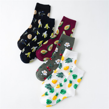 Korean fresh fruit socks lemon avocado pineapple cherry blueberry orange hazelnut banana Harajuku skateboarding socks