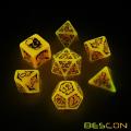 Bescon Glowing Halloween Polyhedral Dice 7pcs Set, Luminous Halloween RPG Dice Set, Glow in Dark Halloween DND Game Dice