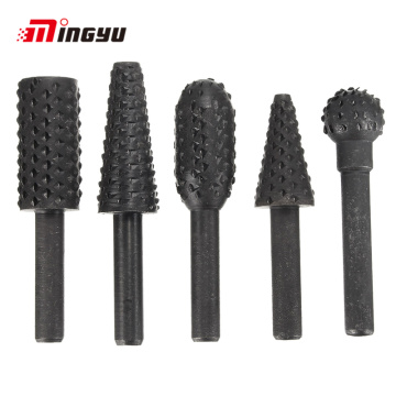 5pcs 6mm Wood Rasp File Drill Bits Wood Carving 6.3mm Shank Burr Rotary Files Set Rotary Rasp Set for Woodworking