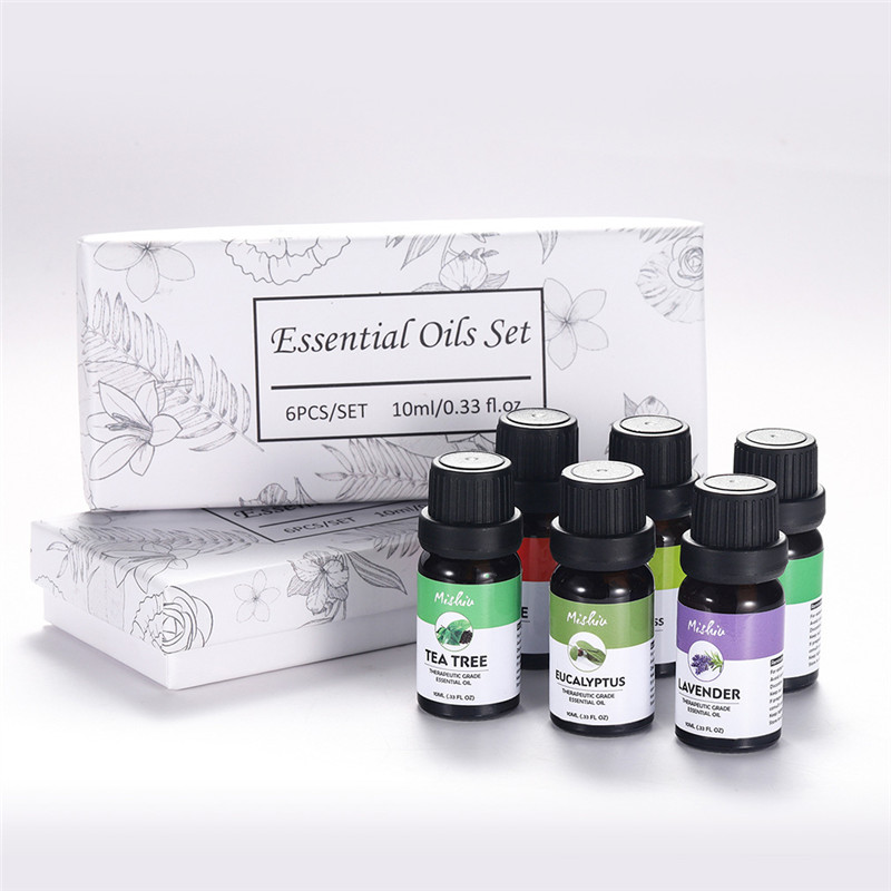 MISHIU 6Pcs/set Pure Natural Essential Oil Set Humidifier Rosemary Peppermint Massage Aromatherapy Fragrance Set Gift Box 10ML